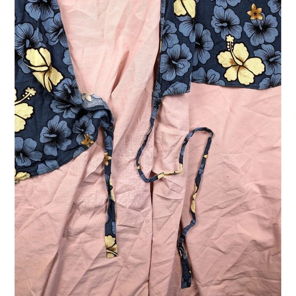 Vintage Blue Floral Rayon Front Tes Shawl Scarf Boho UNO 80s Blue Tropical